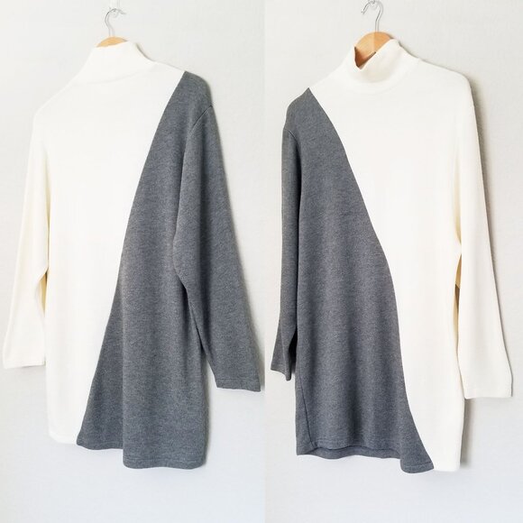 Zara Soft Knit Mock Neck Two Tone Tunic Sweater Mini Dress Ivory Gray Size M - Picture 2 of 14